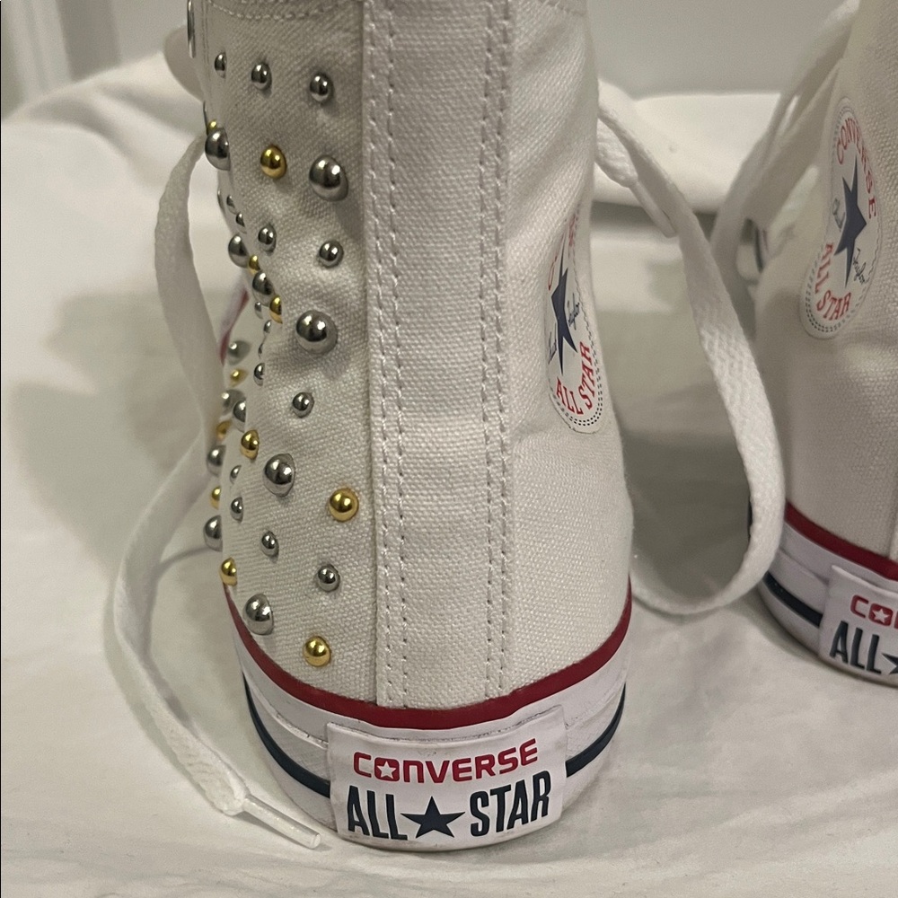 Converse CTAS White high top sneaker studded gold silver metal studs M 5 W 7 EUC - Picture 7 of 10